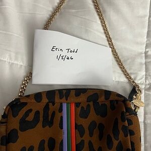 Clare V Brown Leopard Crossbody Bag with Chain Strap